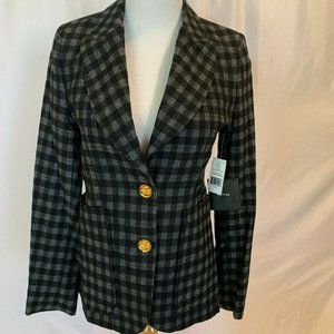 $795 Smythe Portrait Neck Wool Blend Blazer Jacket NWT 6 Fits 4 Grey Black